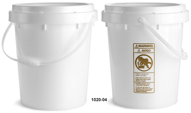 Plastic Pails, White HDPE Twist and Lock Pails w/ Plastic Handles