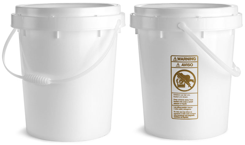 Plastic Pails, White HDPE Twist and Lock Pails w/ Plastic Handles