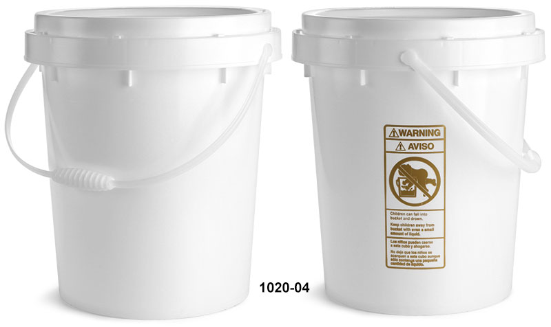 Plastic Pails, White HDPE Twist and Lock Pails w/ Plastic Handles