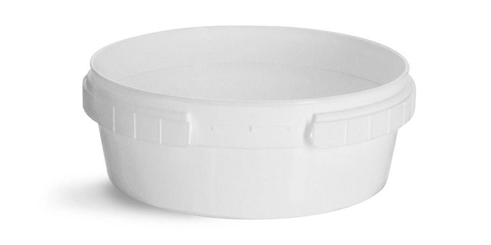 SKS Bottle & Packaging 8 oz Plastic Tubs, White Polypro Tamper