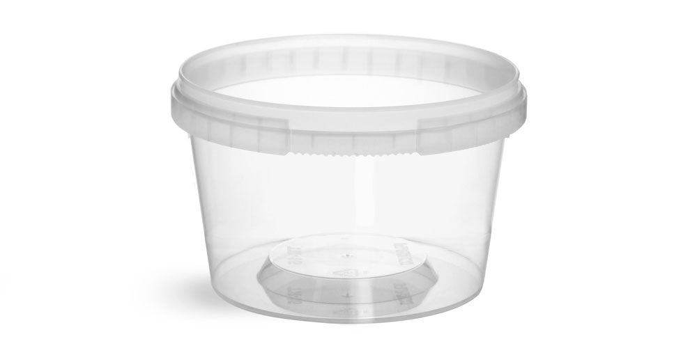 SKS Bottle & Packaging 16 oz Plastic Tubs, Clear Polypro Tamper