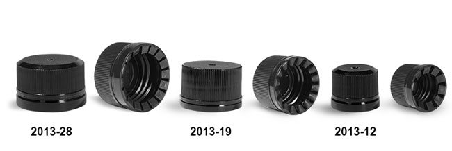 18 mm  Plastic Caps, Black Polypropylene Ribbed Tamper Evident Caps