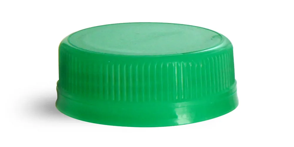 38 mm Green Plastic Caps, Ribbed Polypro Tamper Evident Caps