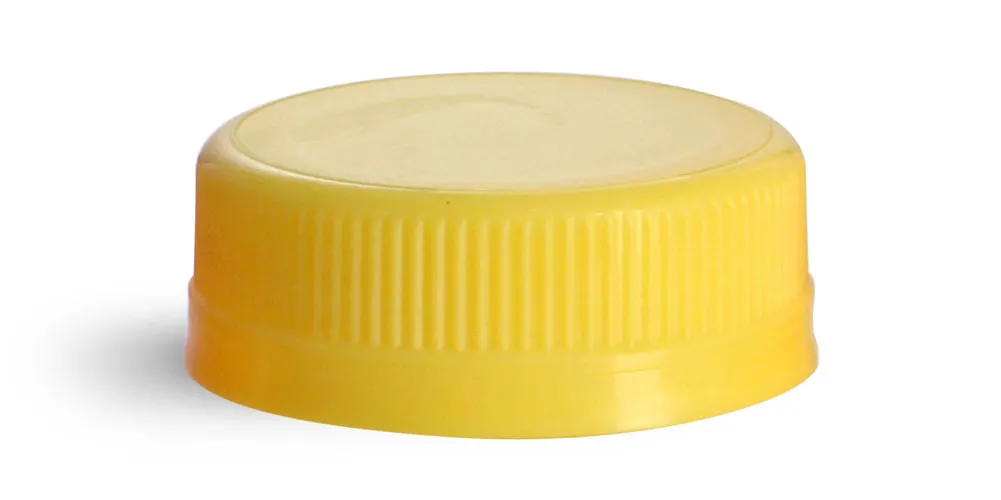 38 mm Yellow Plastic Caps, Ribbed Polypro Tamper Evident Caps