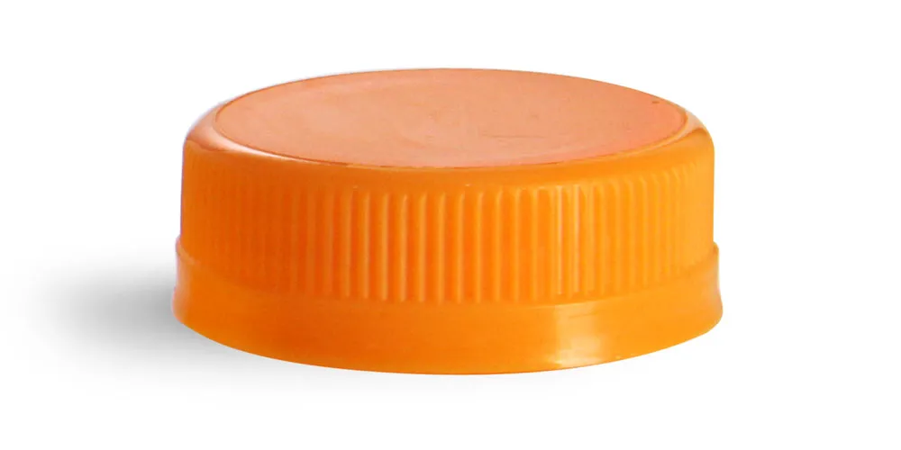 38 mm Orange Plastic Caps, Ribbed Polypro Tamper Evident Caps