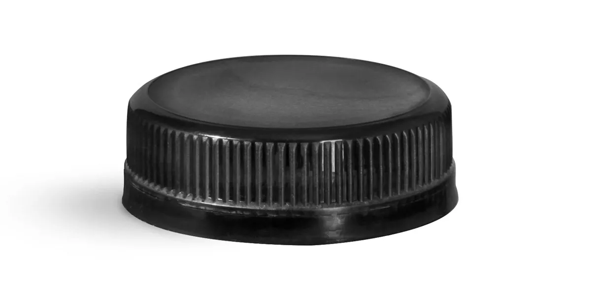 38 mm Black Plastic Caps, Black Ribbed Polypropylene Tamper Evident Caps