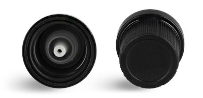 18/415 Plastic Caps, Black Polypropylene Tamper Evident Caps w/ Orifice Reducers