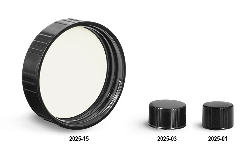 Plastic Caps, Black Ribbed Phenolic PV Lined Caps