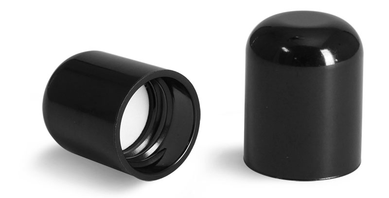 Plastic Caps, Smooth Black Phenolic Dome Lined Caps