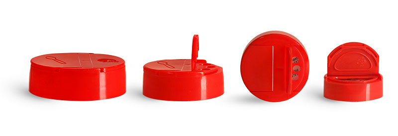 Dispensing Caps, Red Polypropylene Spice Caps w/ Pressure Sensitive Liners