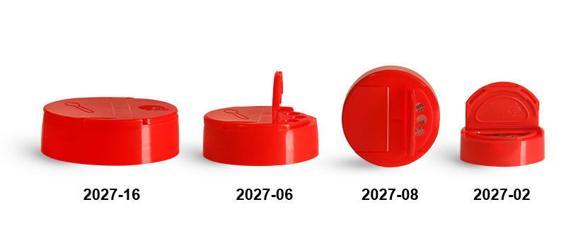 Dispensing Caps, Red Polypropylene Spice Caps w/ Pressure Sensitive Liners