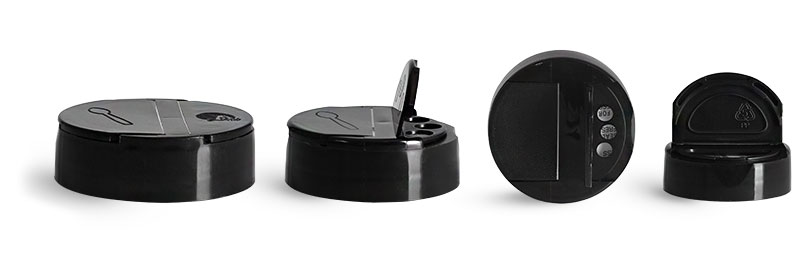 Dispensing Caps, Black Polypropylene Spice Caps w/ Pressure Sensitive Liners