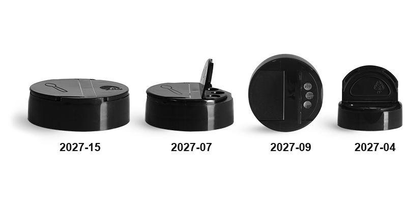 Dispensing Caps, Black Polypropylene Spice Caps w/ Pressure Sensitive Liners