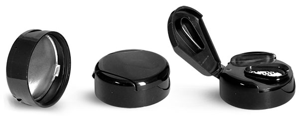 Dispensing Caps, Black Polypropylene Smooth Snap Top Caps w/ Induction Liners