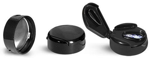 Dispensing Caps, Black Polypropylene Snap Top Lift N Peel™ Lined Caps