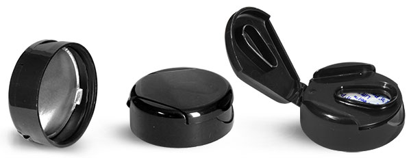 Dispensing Caps, Black Polypropylene Snap Top Lift N Peel™ Lined Caps