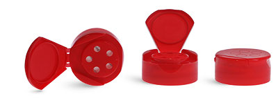 Dispensing Caps, Red Polypropylene Spice Caps w/ Pressure Sensitive Liners