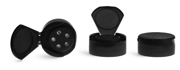 Dispensing Caps, Black Polypropylene Spice Caps w/ Pressure Sensitive Liners