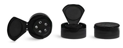 Dispensing Caps, Black Polypropylene Spice Caps w/ Pressure Sensitive Liners