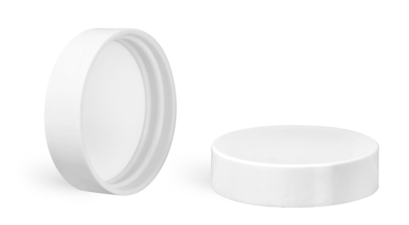 White Plastic Caps, Smooth Urea Plastic Caps w/ PE Liners 