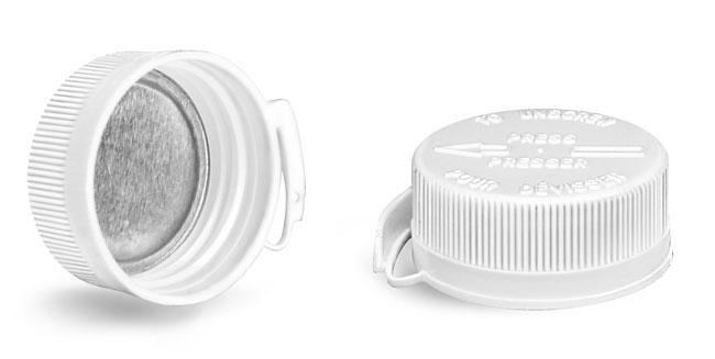 Child Resistant Caps, White Pulp/PE Lined Child Resistant Caps w/ Snap Lok
