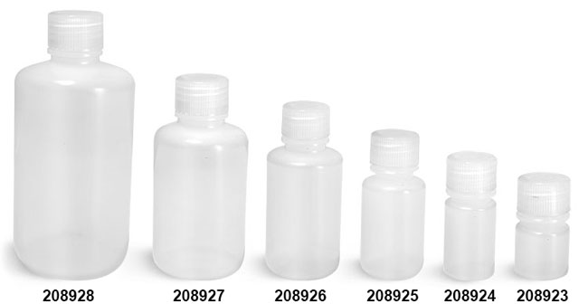 Leak Proof Water Bottles, Natural LDPE Narrow Mouth Bottles w/ Screw Caps