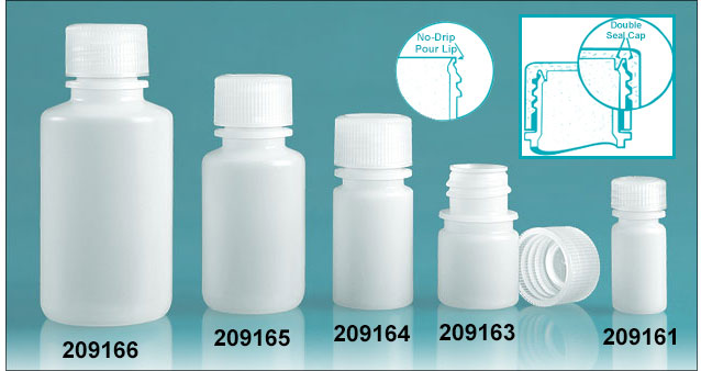 Leak Proof Water Bottles, Natural Polypropylene Narrow Mouth Bottles w/ Screw Caps