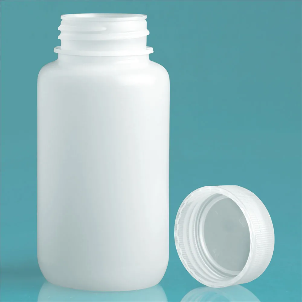 250 ml Natural HDPE Leak Proof Wide Mouth Round Bottles w/ Screw Caps