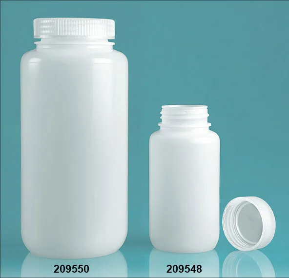 Leak Proof Water Bottles, Natural HDPE Wide Mouth w/ Screw Caps