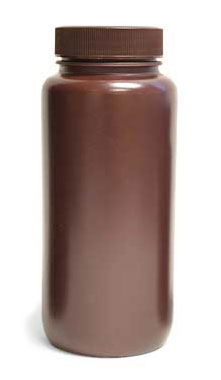 Plastic Bottles, Amber HDPE Wide Mouth Bottles w/ Screw Caps