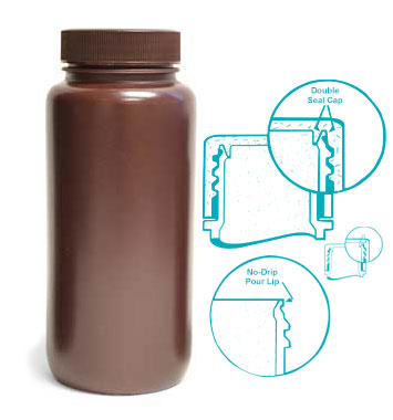 Leak Proof Water Bottles, Amber HDPE Wide Mouth Bottles w/ Screw Caps