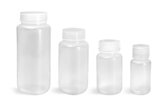 Leak Proof Water Bottles, Natural Polypropylene Wide Mouth Bottles w/ Screw Caps