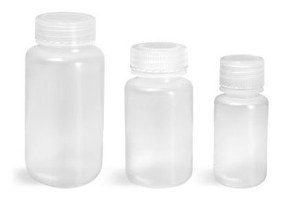 Leak Proof Water Bottles, Natural Polypropylene Wide Mouth Bottles w/ Screw Caps