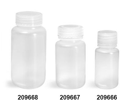 Leak Proof Water Bottles, Natural Polypropylene Wide Mouth Bottles w/ Screw Caps