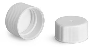 24/410   Plastic Caps, White Polypropylene Ribbed PE Lined Caps