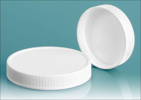 53/400 Plastic Caps, White Polypropylene Ribbed PE Lined Caps