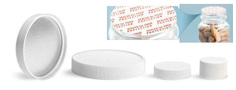 Plastic Caps, White Polypropylene Ribbed Caps w/ Foam Induction Liners