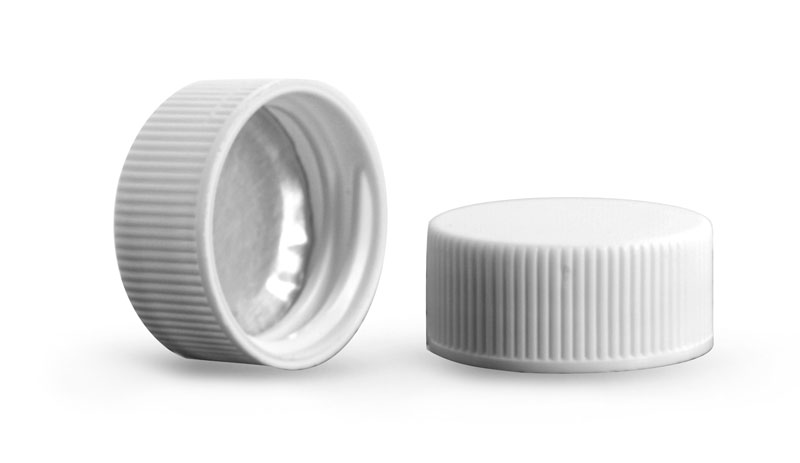  Plastic Caps, White Polypropylene Ribbed FS7-12 Lined Caps   