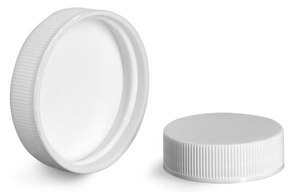 Plastic Caps, White Polypropylene Ribbed PE Lined Caps