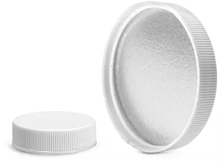 White Polypropylene Ribbed Caps w/ Foam Induction Liners