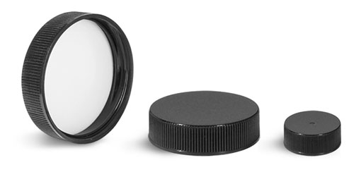 Plastic Caps, Black Polypropylene Ribbed PE Lined Caps