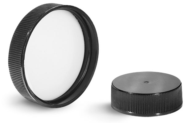 Plastic Caps, Black Polypropylene Ribbed PE Lined Caps
