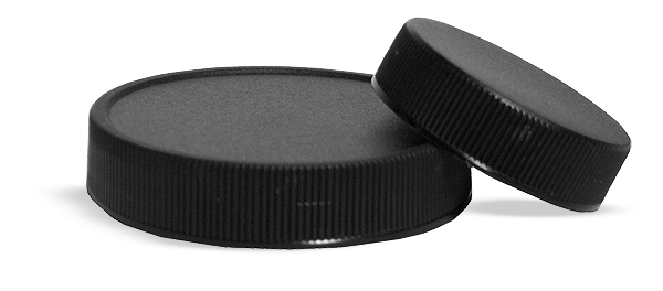 38/400   Plastic Caps, Black Polypropylene Ribbed PE Lined Caps