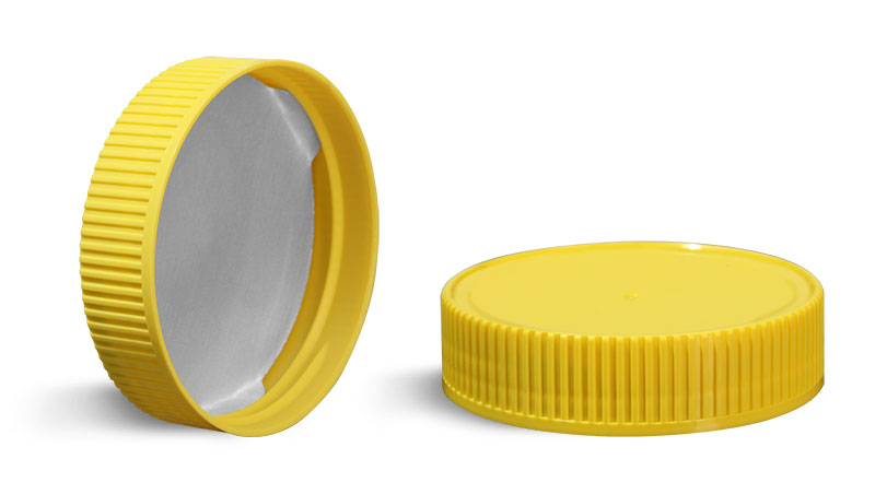 Plastic Caps, Yellow Polypropylene Ribbed Caps w/ Induction Liners
