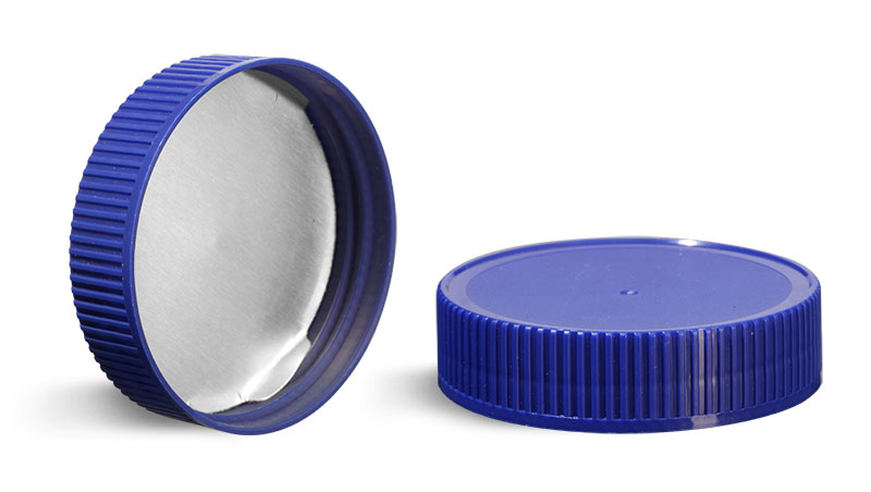 Plastic Caps, Blue Polypropylene Ribbed Caps w/ Induction Liners