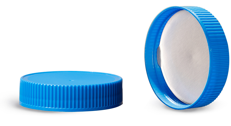 Plastic Caps, Blue Polypropylene Ribbed Caps w/ Induction Liners