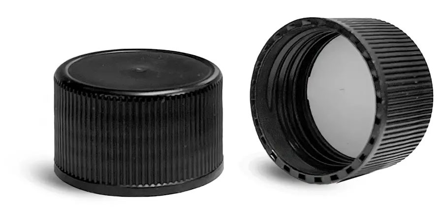 38/439 Black Polypropylene Ribbed F-422 Lined Caps