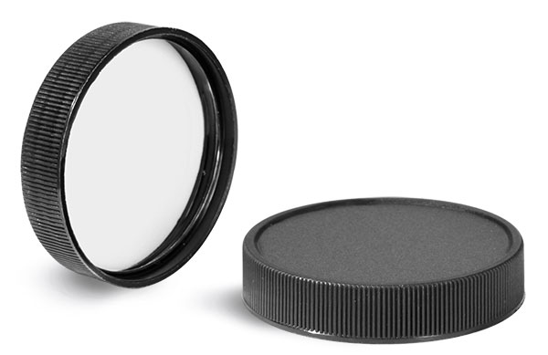 Plastic Caps, Black Polypropylene Ribbed PE Lined Caps