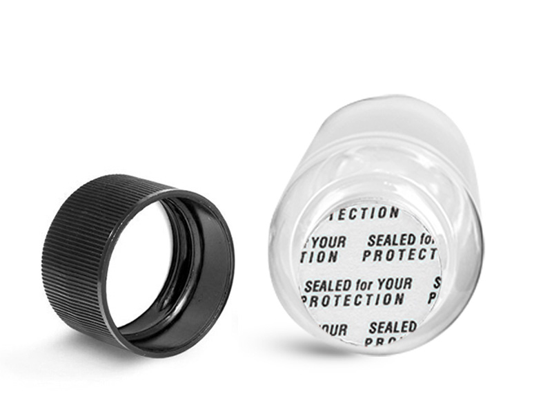 24/410  Black Ribbed Polypropylene Caps w/ PE & PS22 Liners