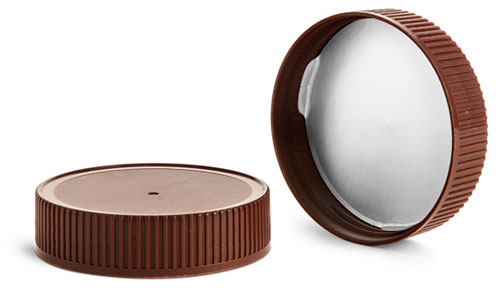 Plastic Caps, Brown Polypropylene Ribbed Caps w/ Induction Liners